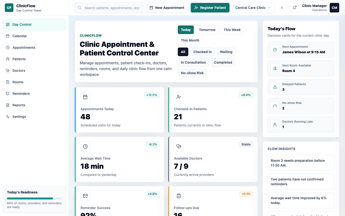 Clinic Appointment & Patient Dashboard live site preview