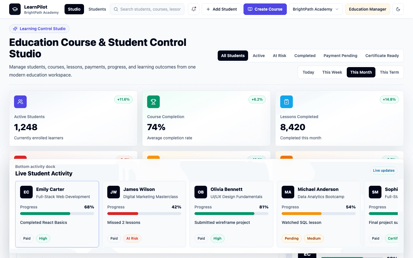 Education Course & Student Management Panel live site preview